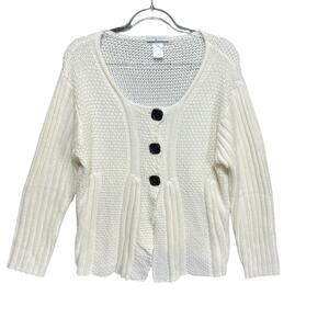 SERENGETI Women Cable Knit Sweater Cardigan Sz L Babydoll Flyaway Cozy Fairy Y2K